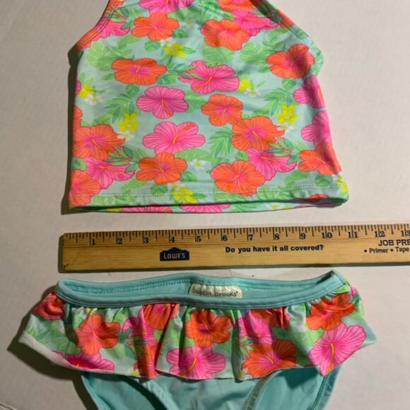 Bobbie Brooks Girls Medium 7/8 2 PC Tankini Teal Tropical Flowers Swimsuit‎ (I) - Picture 4 of 6